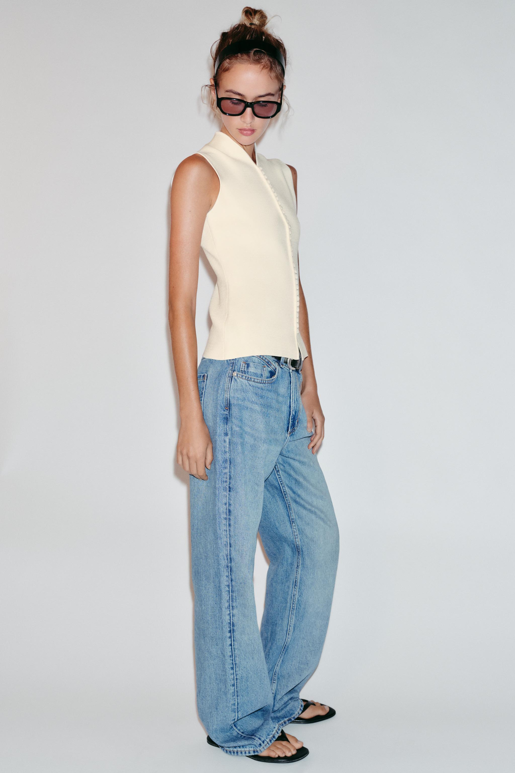 KNIT VEST TOP WITH COVERED BUTTONS